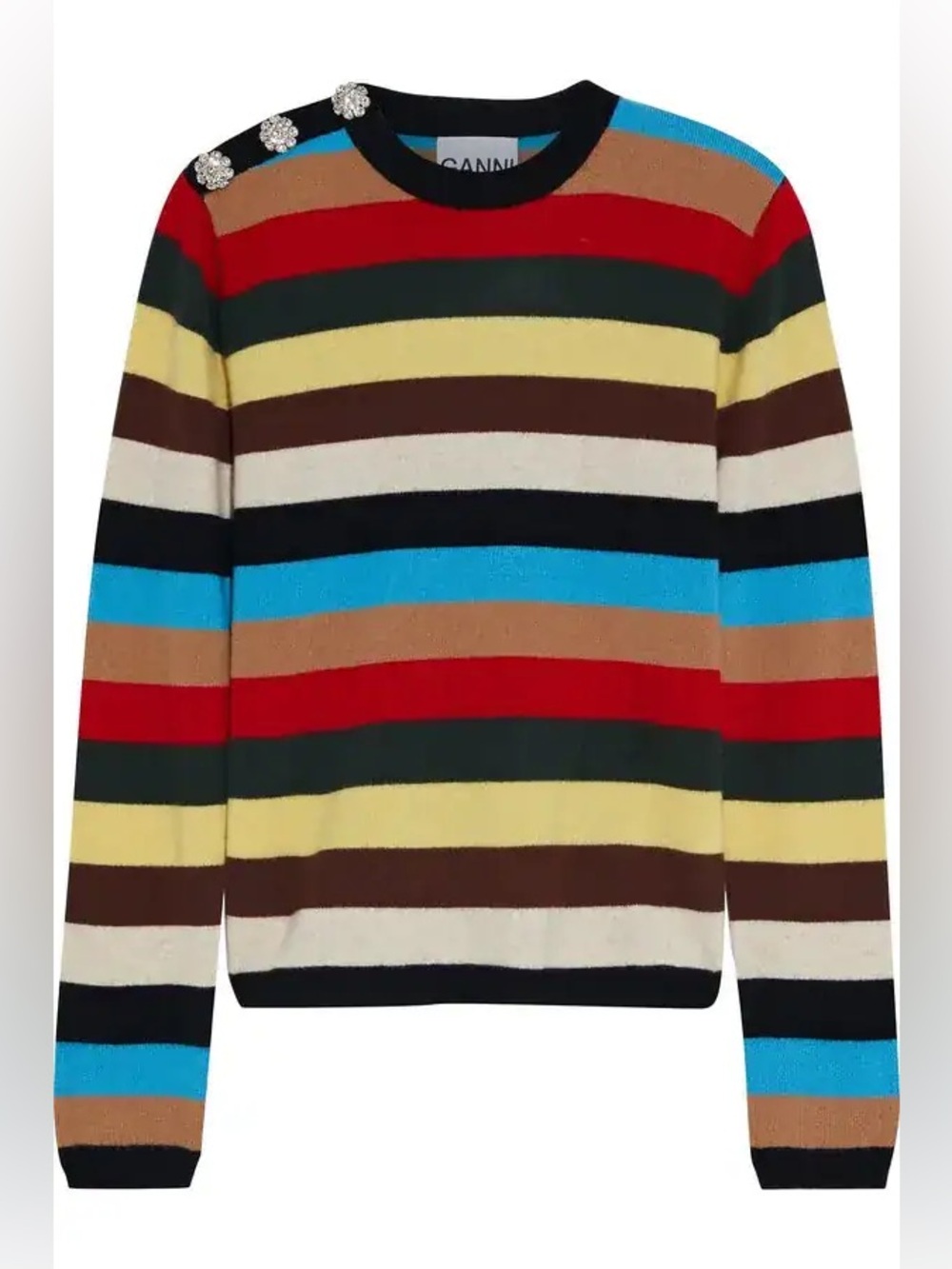 Ganni Button Embellished Striped Cashmere Sweater Women’s XS